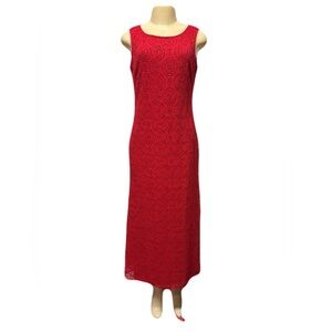Studio One Red Sheath Midi Dress Sleeveless Crew Neck